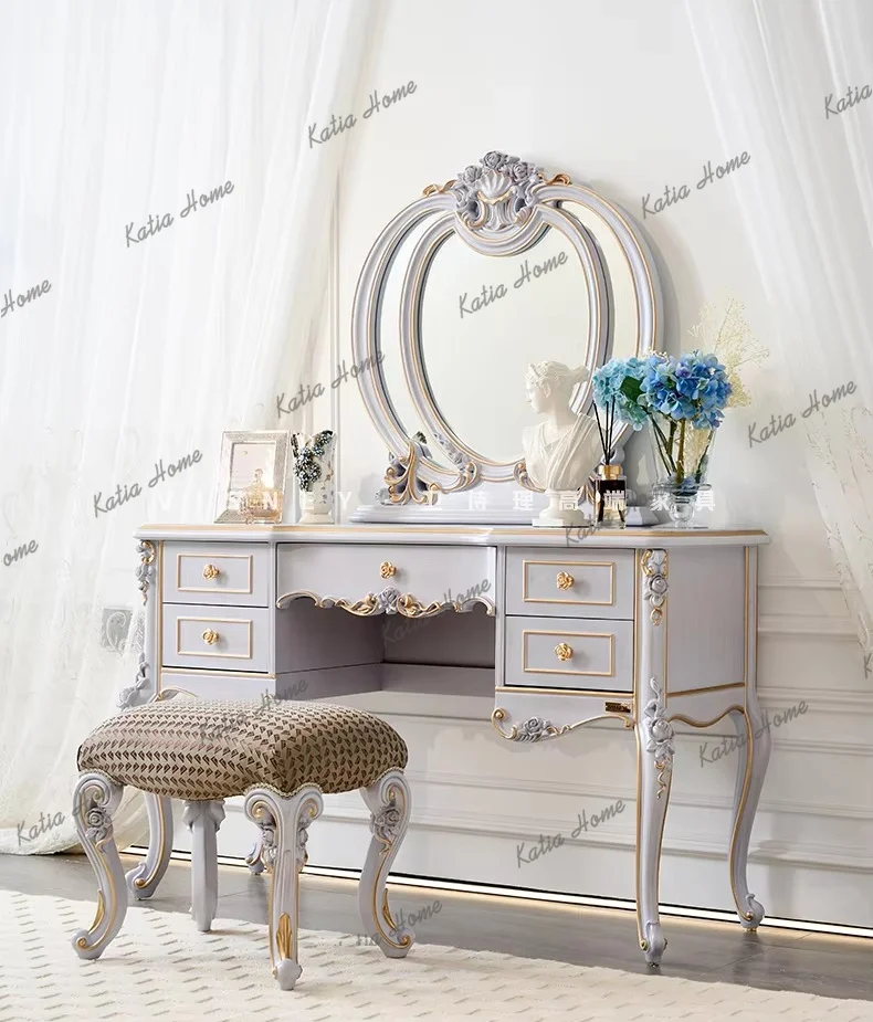 PG European-style apartment dressing table mirror solid wood carved dressing table combination