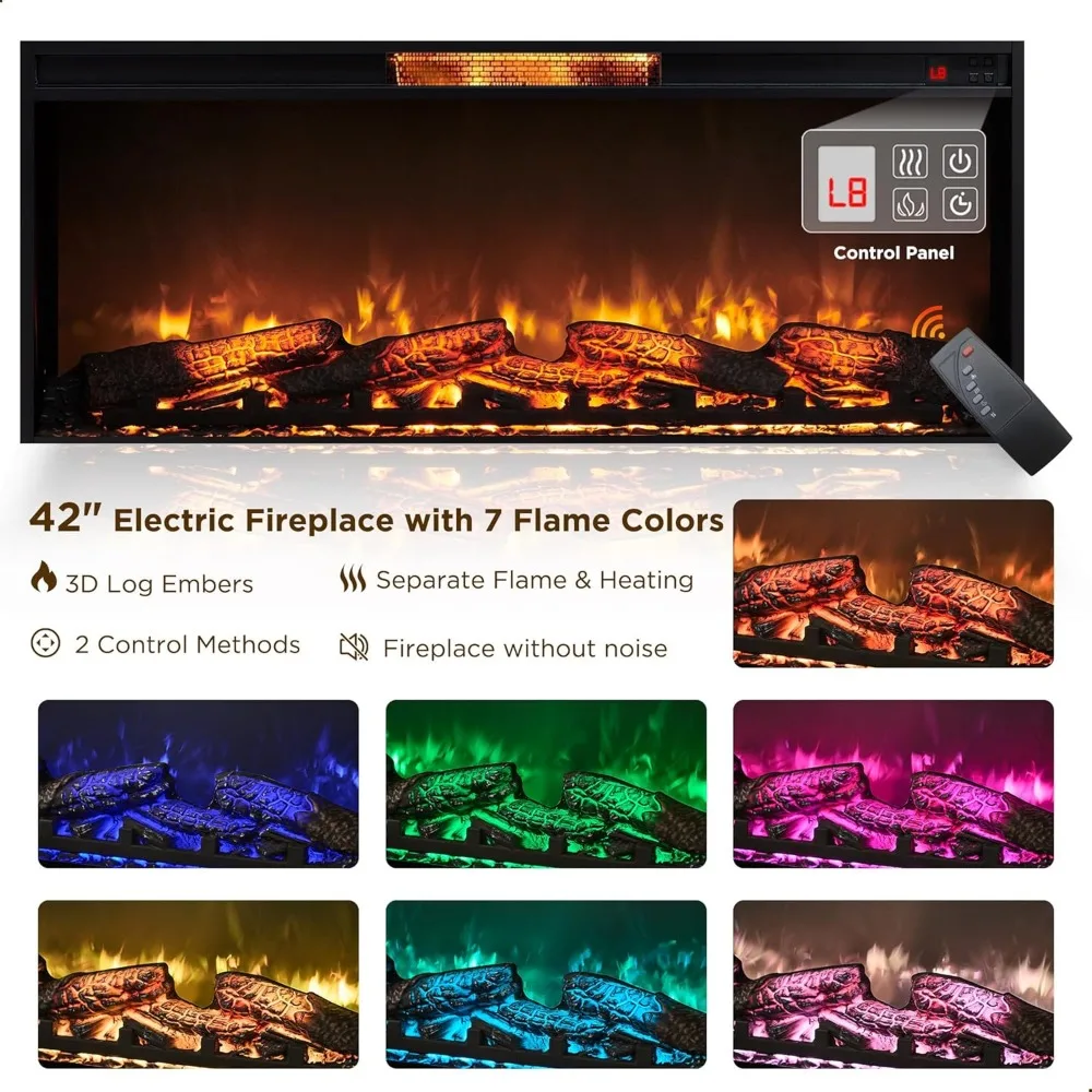 حامل تلفزيون 80 على طراز Farmhouse مع 42 مدفأة كهربائية ومصابيح LED ووحدة تحكم الوسائط الخشبية