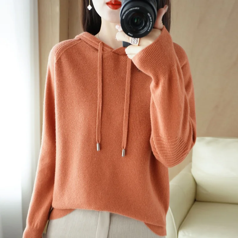 

Зимние и осенние вязаные свитера-худи для женщин, пуловеры, верхняя одежда, женские однотонные мягкие худи с длинными рукавами
