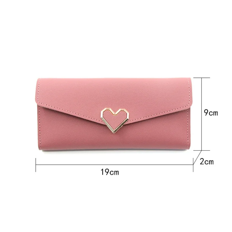 Cartera lisa con forma de corazón para mujer, billetera larga con hebilla multitarjeta para móvil, 2024