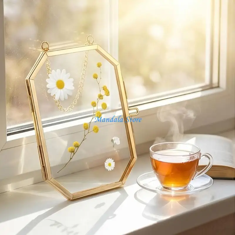 U2JC Glass Flower Plant Frame with Transparency Glass Picture Holder Decoration