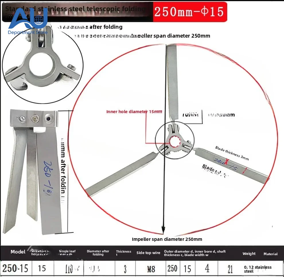 Mixer 304 Stainless Steel Blade Agitator Umbrella Retractable High Speed Unfolding Folding