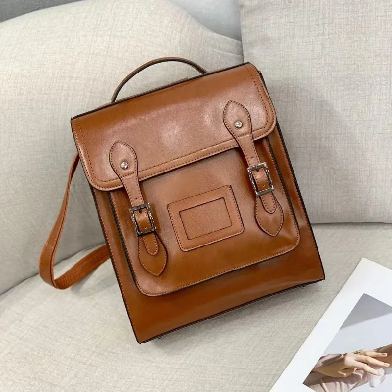 

Genuine Leather Women's Backpack Crossbody Shoulder Bag School Laptop Messenger Female Cowhide Book Bag