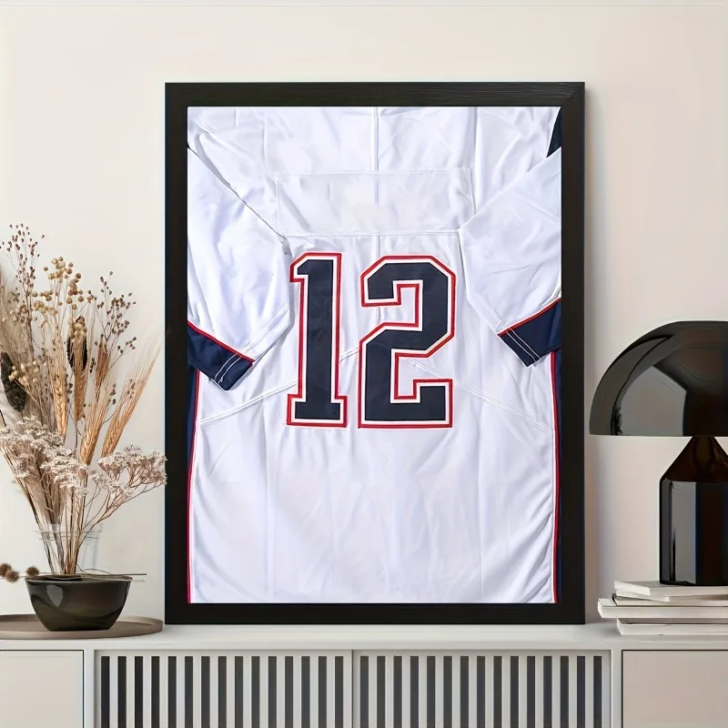 1pc Wooden Wall-Mounted Jersey Frame With Magnetic Flap Jersey Display Cabinet For Displaying Football Basketball Jerseys