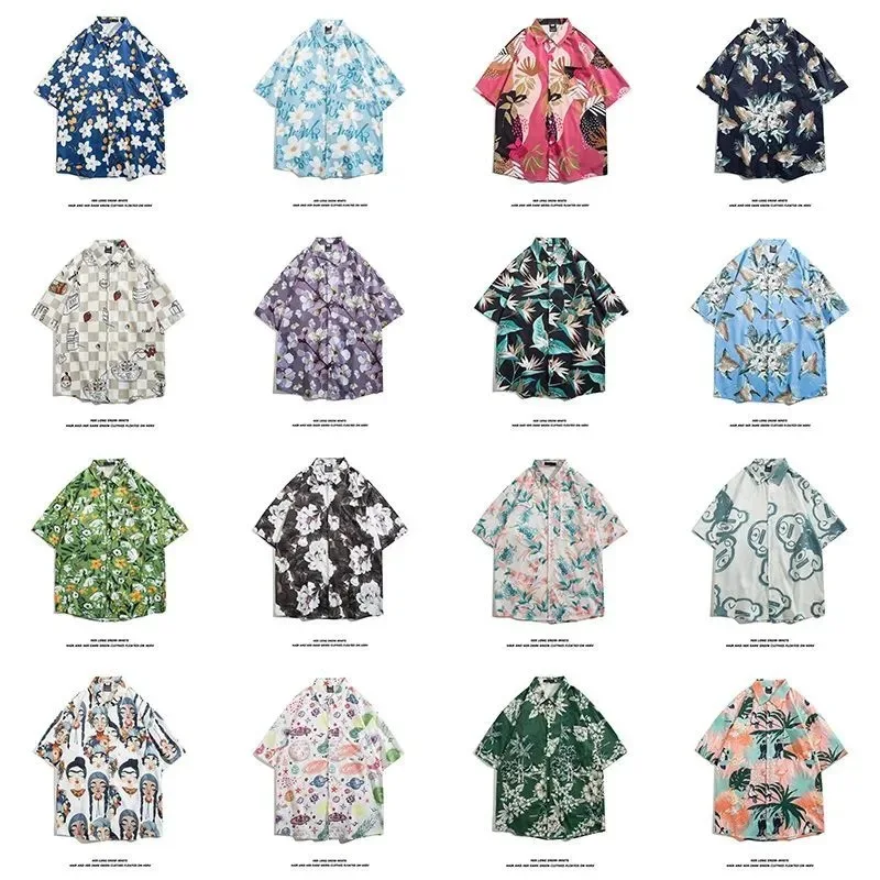 Retro port style Hawaiian flower shirt men's trend loose casual beach holiday style couple short-sleeved shirt tiktok internet