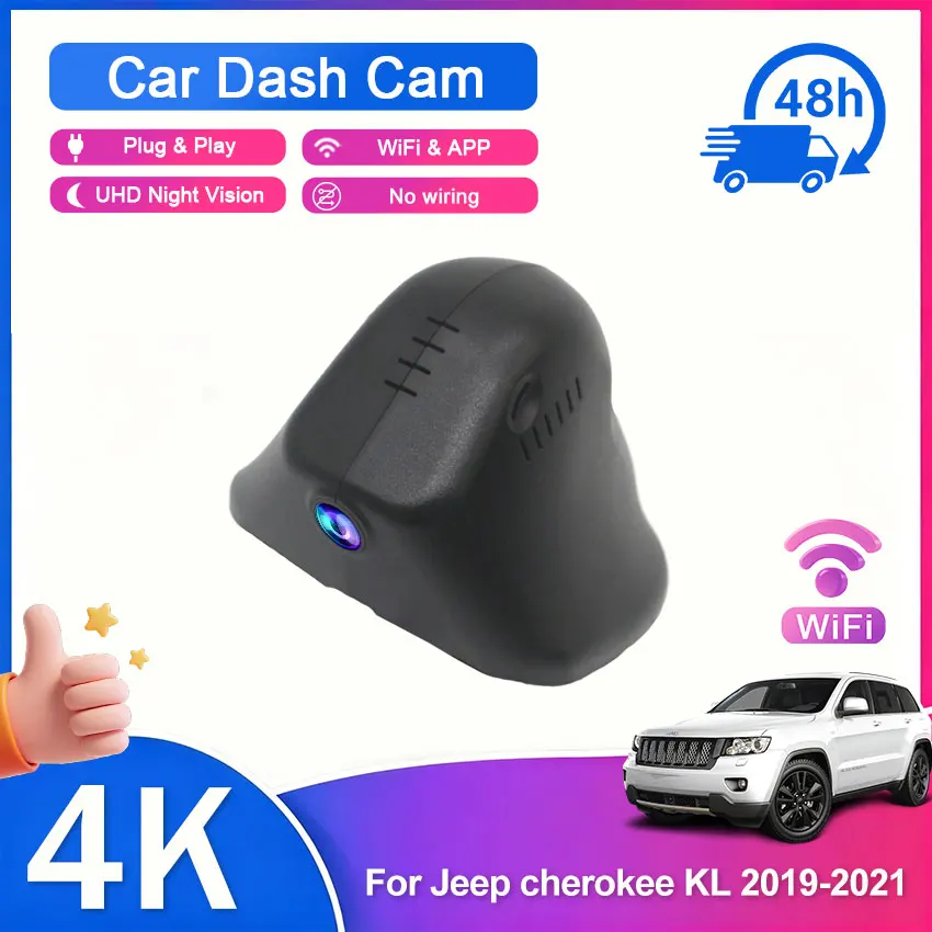 4K UHD Dash Cam WiFi Car DVR Front and Rear Dual Lens Auto Car Camera with Night Vision For Jeep cherokee KL 2019-2021 (Model A)