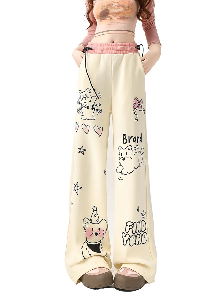 

Women Apricot Graphic Print Pants Baggy Y2k Streetwear Aesthetic Jogger Pants Vintage Harajuku High Waist Trousers Clothes 2024
