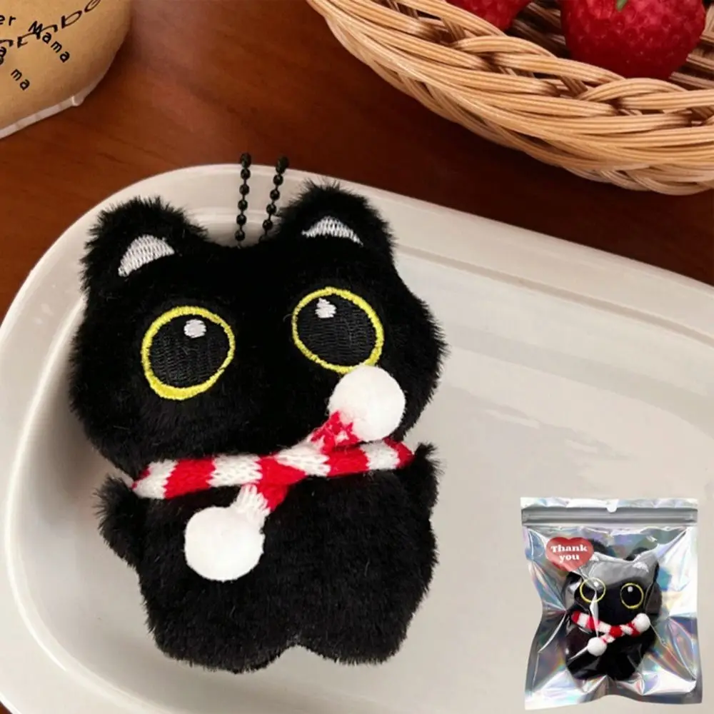 Nuevo colgante de muñeco de gato de peluche, llavero de juguete negro de dibujos animados, mochila, bolso, decoración, regalo para niños