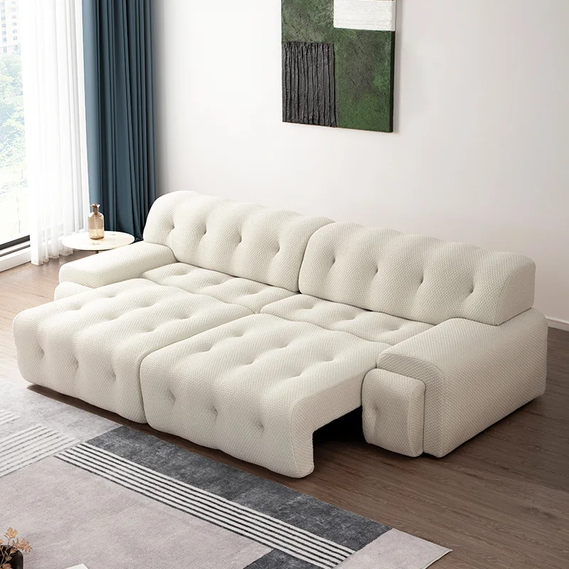 Minimal living room size apartment dual-purpose straight row telescopic multi-functional electric sofa bed