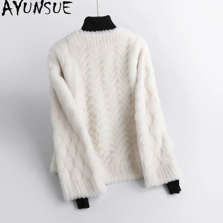 AYUNSUE Short Sheep Shearing Jacket for Women New Fall Winter 100% Wool Coat Female Chic Granular Wool Jackets Casaco Feminino