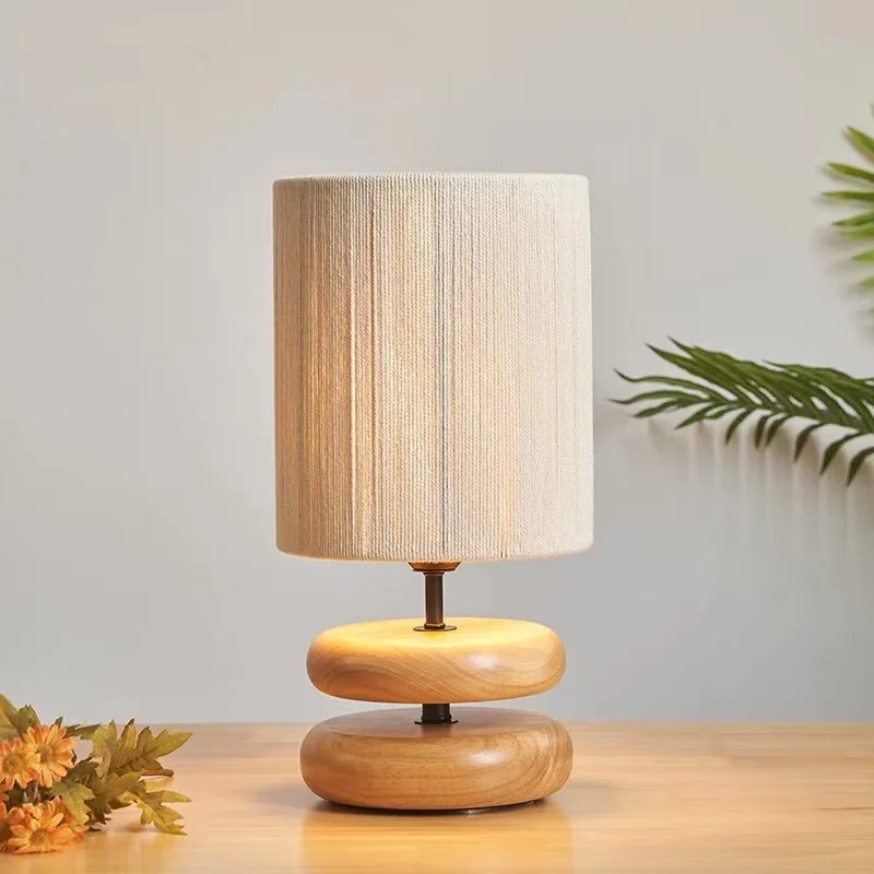 Japanese Wabi-sabi Solid Wood Table Lamp Designer Creative Walnut Color Living Room Study Bedroom Bedside Vintage Standing Lamp