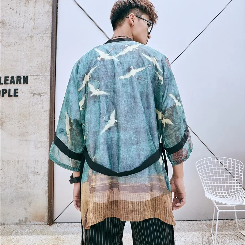 Yukata Men 2024 Summer Japanese Fashion Male Asian Clothes Boho Kimono Cardigan Men Shirt Haori Japanese Yukata Kimonos 10643