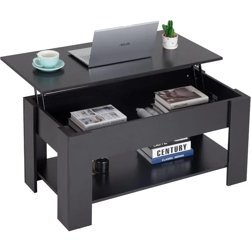 

Table with Hidden Compartment and Storage Shelf Wooden Lift Tabletop for Home Living Room Reception Room Office