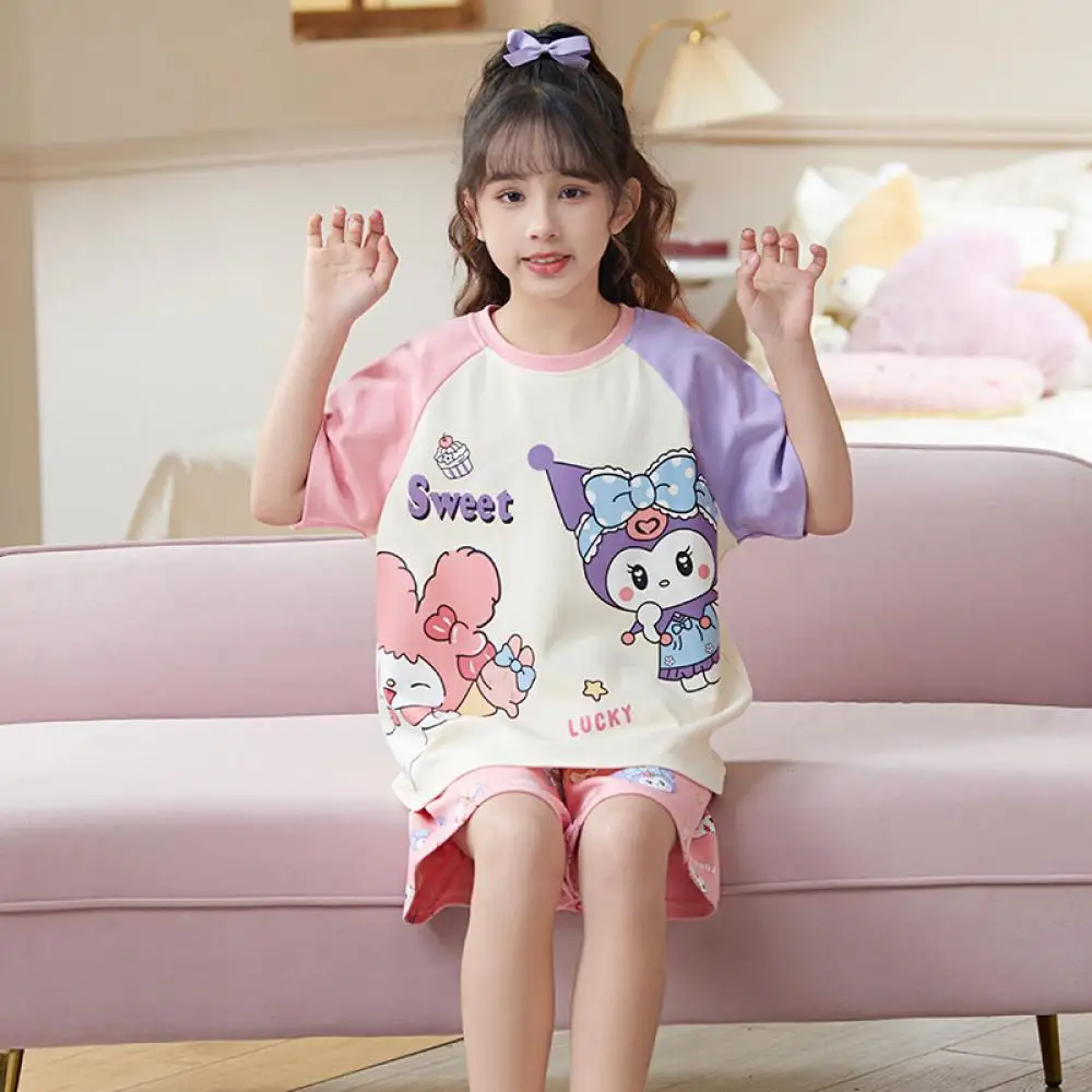 

Hello Kitty Kuromi Children Pajamas Set Anime Sanrio Kawaii Fashion Parent-Child Short Sleeved Shorts Homewear Sleepwear Gift