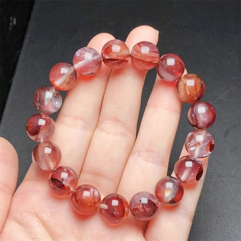 Natural Red Fire Quartz Hematoid Bracelet Round Bead Crystal Reiki Healing Stone Fashion Jewelry Gift 1PCS 12MM