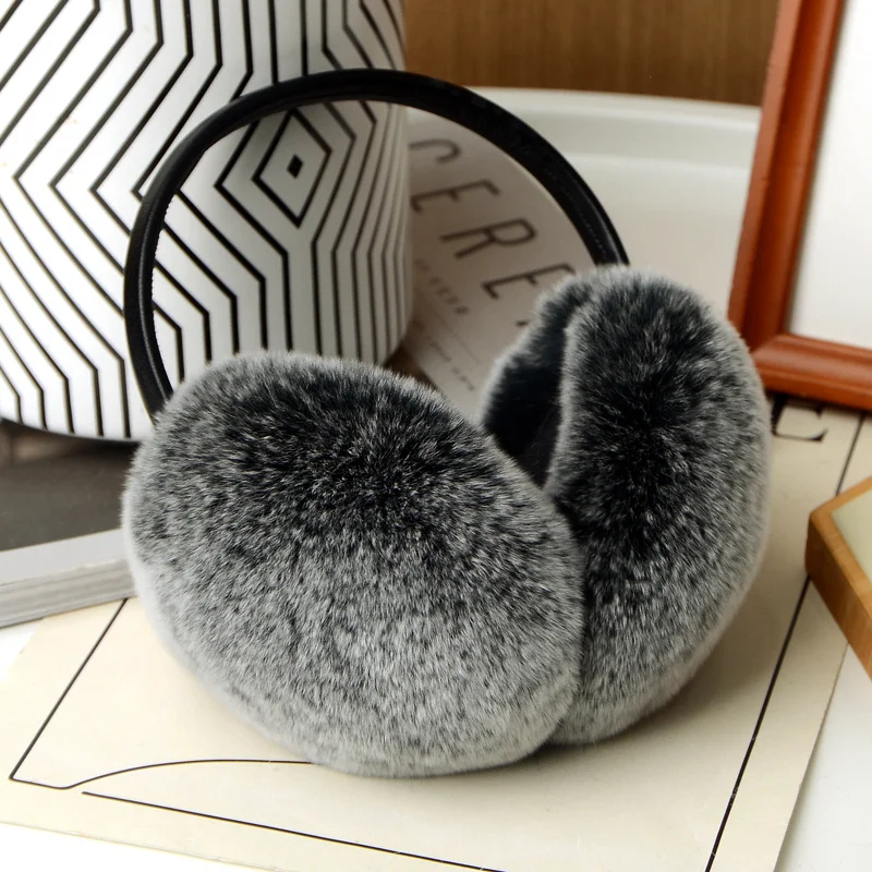 Soft Plush Rex Rabbit Fur Earmuffs, monocromático, aquecedor de ouvido, tampa do ouvido do inverno, regalos de ouvido frios ao ar livre, natural,