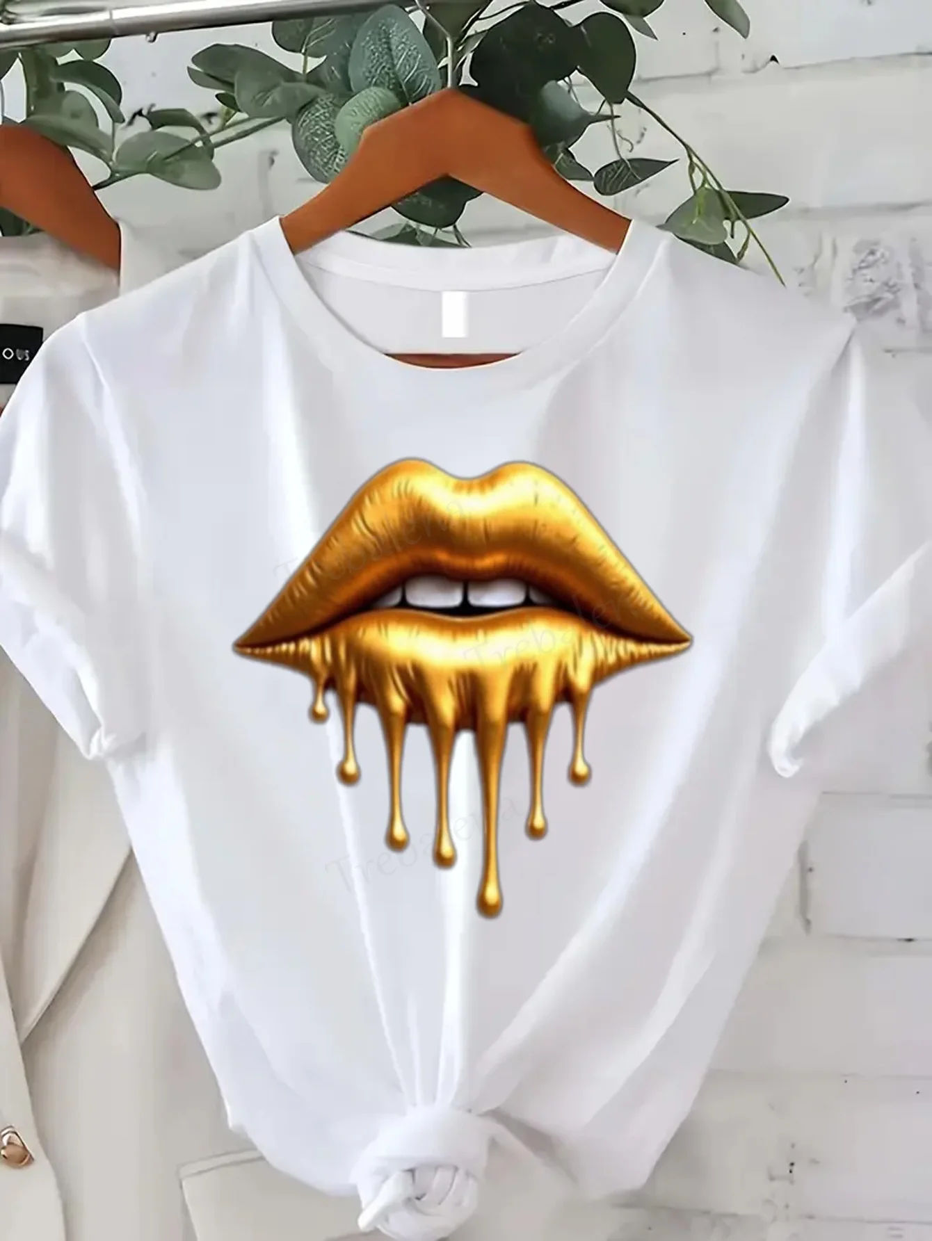 

Women T-shirt Golden Dripping Lips T-Shirt for Women - Sexy & Trendy Summer Top
