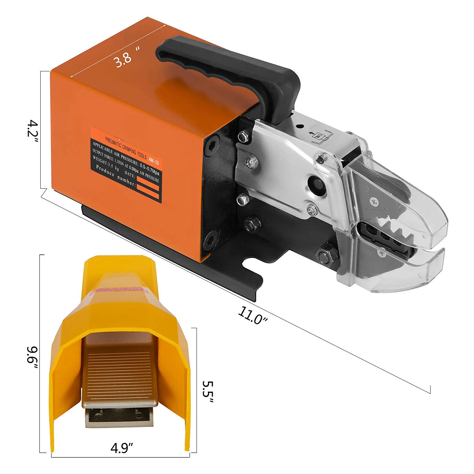 Imagem -06 - Vevor-ferramenta de Friso Pneumática Máquina Pneumática Crimper Alicate Am10 Terminal de Fio Alimentado a ar 10 Conjuntos de Matrizadores