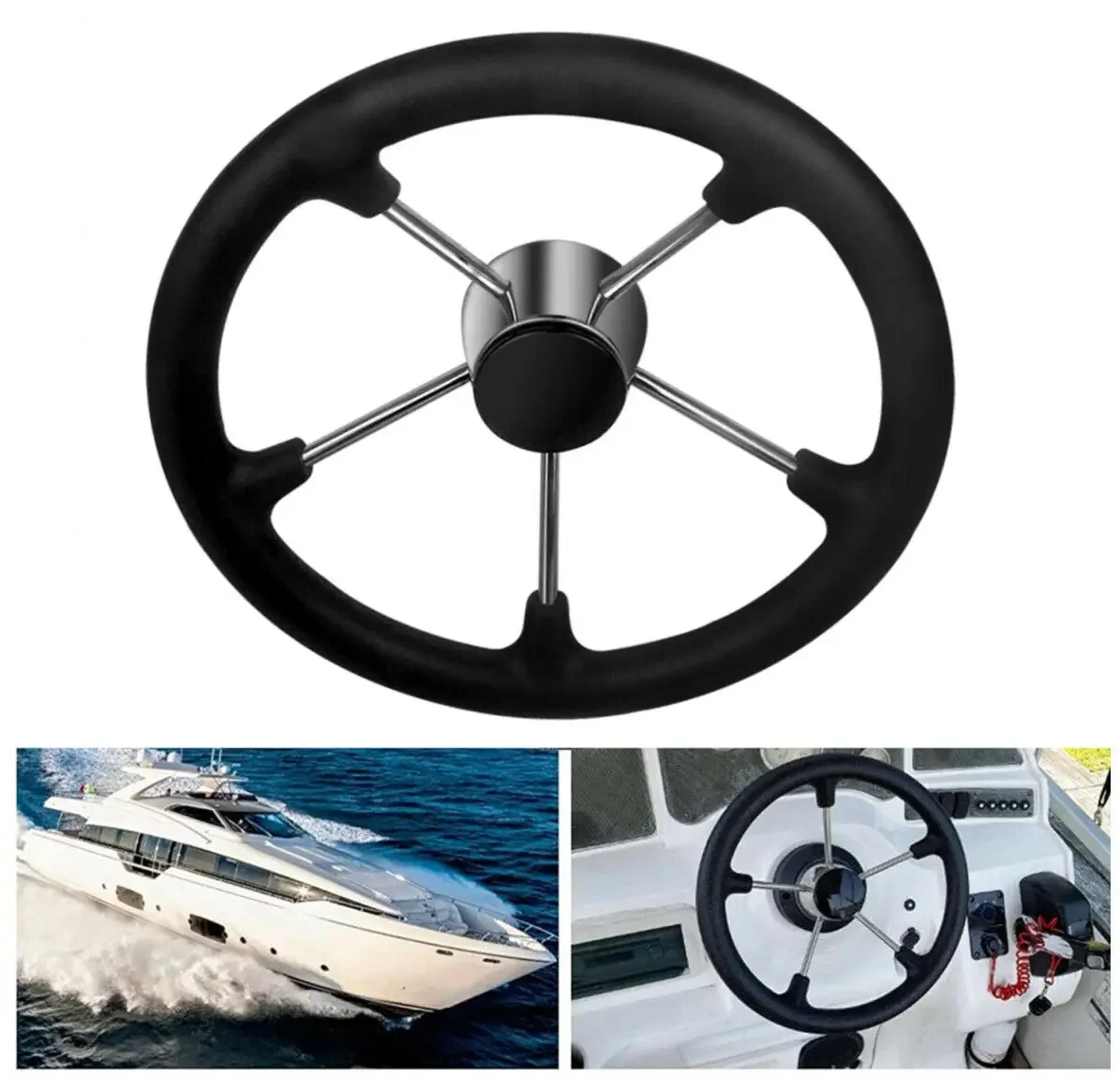 Marine Hardware Boat Accessories Stainless Steel 5 Spoke Steering Wheel with Black Foam Grip for Yacht