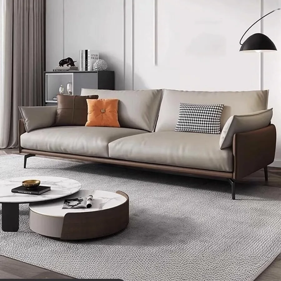 

Office sofa, Italian leather three-person, simple business leisure