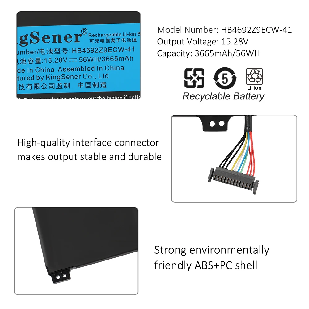 KingSener HB4692Z9ECW-41 4ICP5/62/81 Battery For Huawei Honor MateBook D14-53010TVS Magicbook 14 HB4692Z9ECW-22A NBLK-WAX9X 56WH