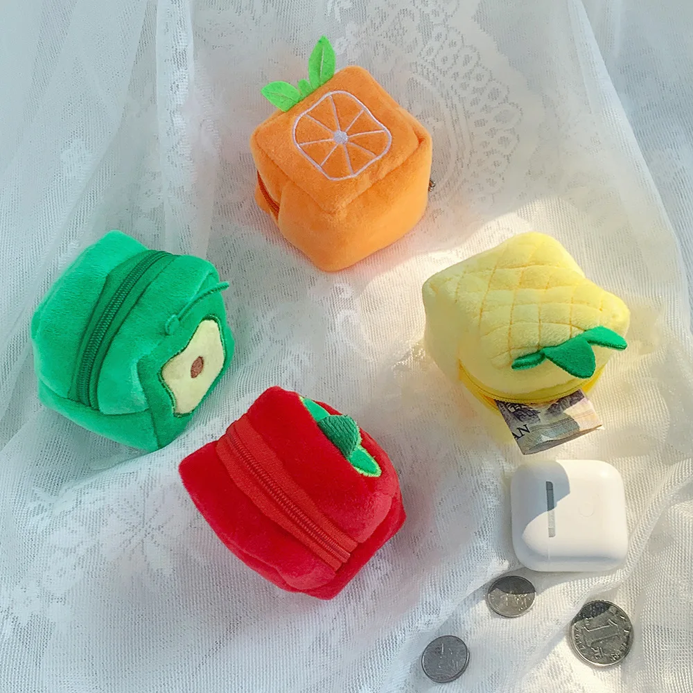 

New Creative Fruit Coin Pouch Cute Plush Coin Purse Children's Coin Bag Kids Mini Purse Data Cable Earphone Lipstick Storage Bag
