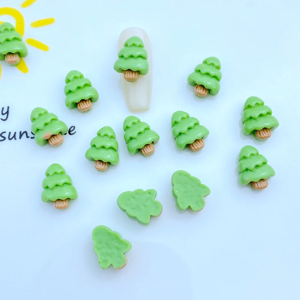 30Pcs New Cute Resin 9*12mm Mini Christmas Tree Flatback Ornament Jewelry Making Manicure Hairwear Accessories