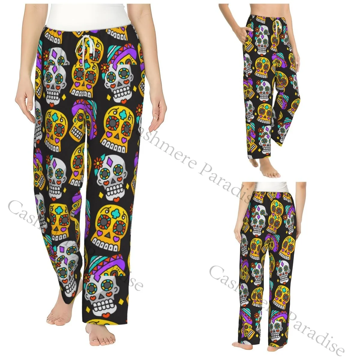 

Sugar Skull Mexican Flower Warm Women Pajama Pants Flannel Sleep Bottoms Soft Fleece Loungewear