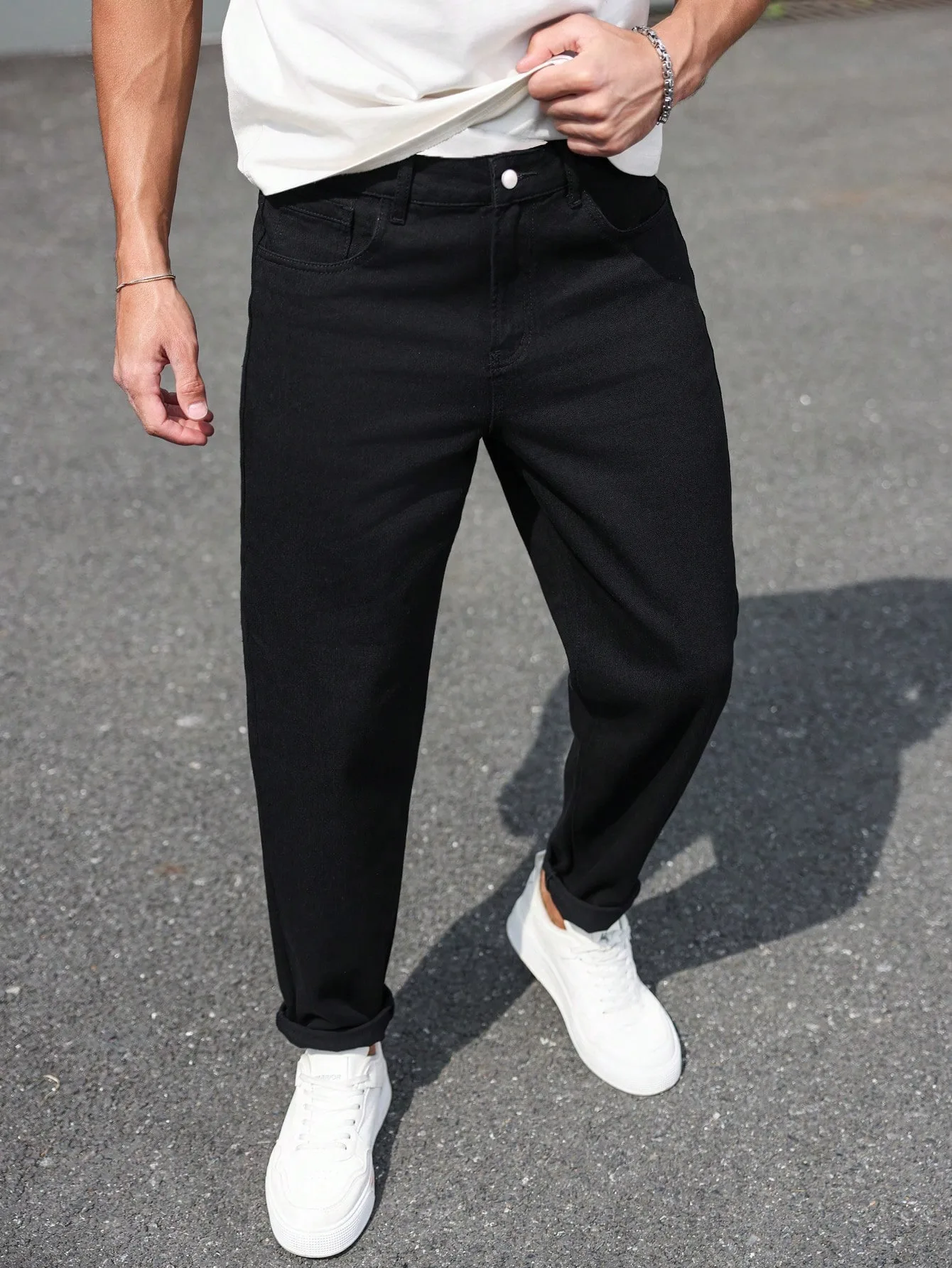 Black Slim Man Jeans Pant Unisex Original Drip Y2k Basic Denim Wear No accessories or belts included