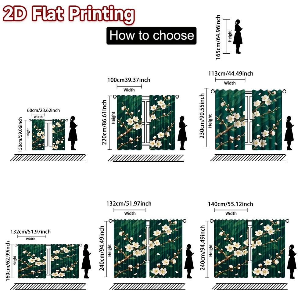 2D flat printing 2pcs Christmas Scene Curtains Spring Blossom Branches Digitally printed polyester, colorfast Family Party