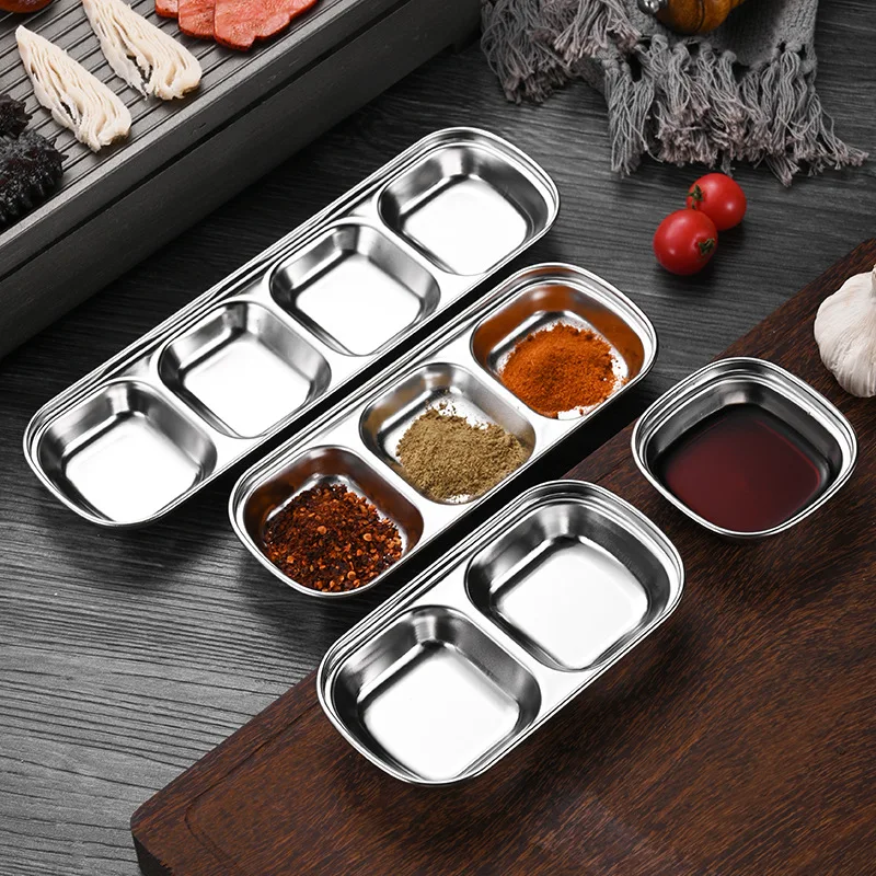 Square Stainless Steel Seasoning Dish Heat and Wear Resistance Dipping Sauce Dishes Hot Pot Sushi Barbecue Taste Plate Tableware