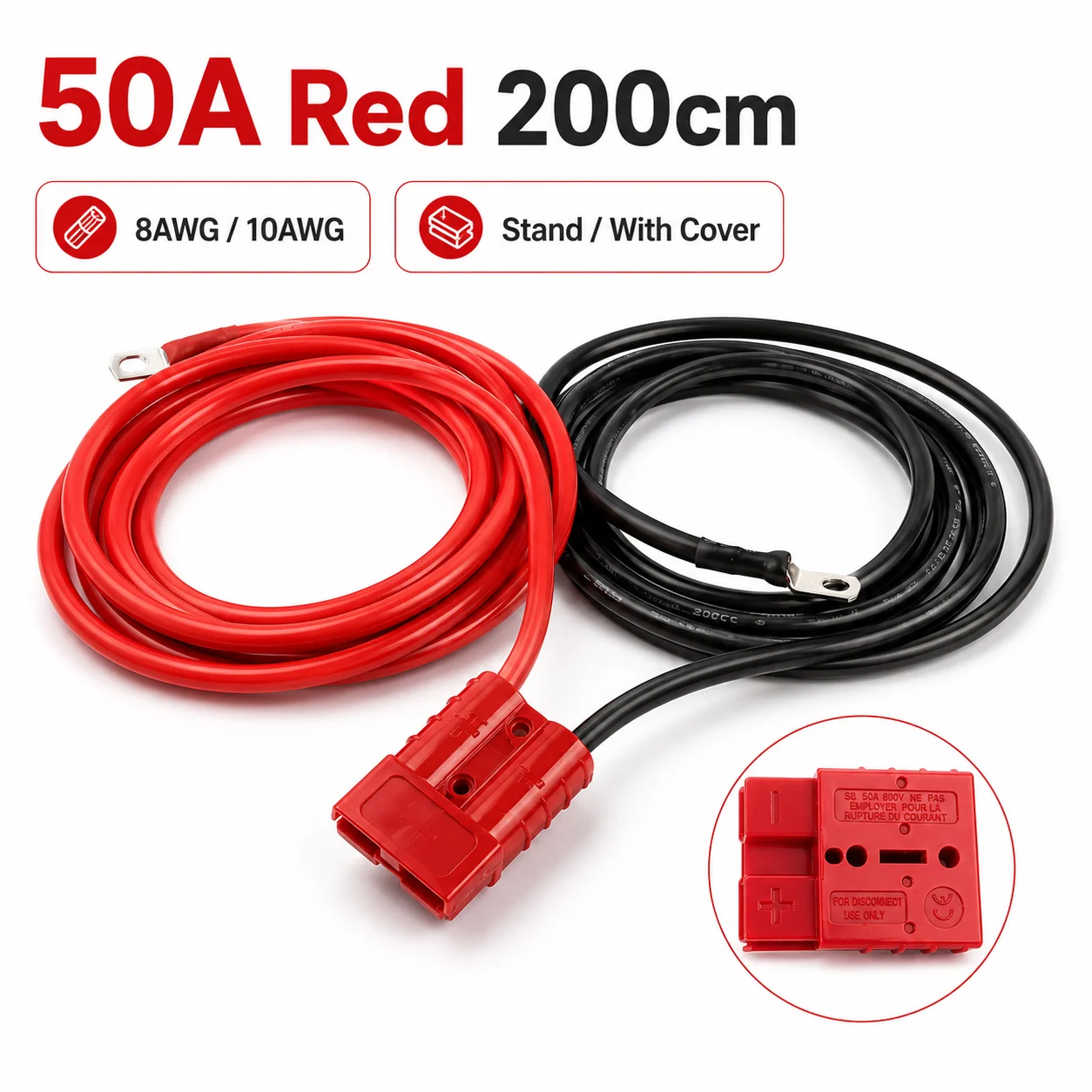 2m 8AWG 10AWG 50A High Current Battery Quick Disconnect Connector Plug Wire Harness Kit For Forklift Towing Winch Storage