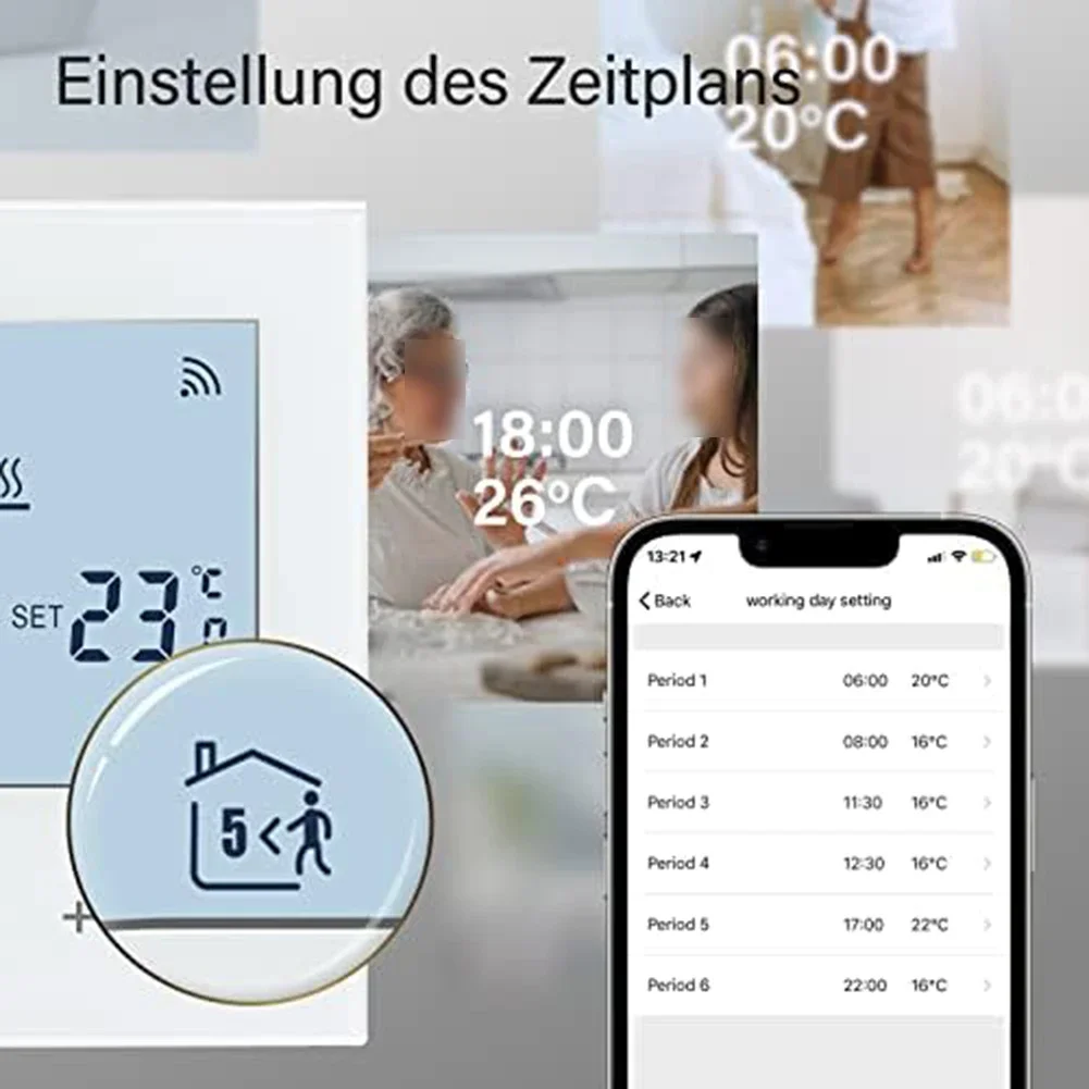 Digital Temperature Control Smart Thermostat Customizable Heating Schedule Energy Efficient Thermostat 86X86X13MM