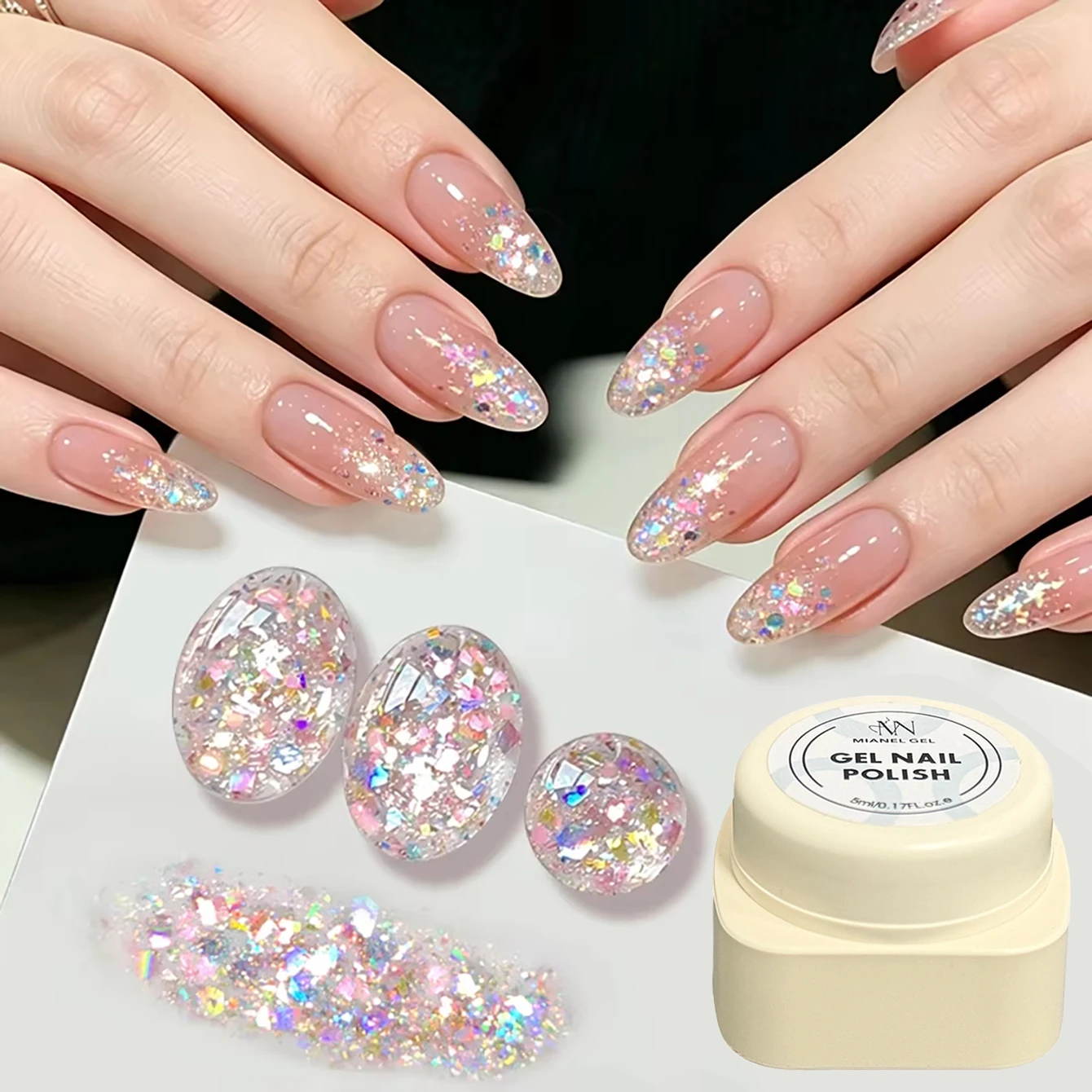 2026 New Popular Starburst Sequin Nail Gel Polish — Autumn/Winter Skin-Brightening Star Diamond Glitter, High-Density Platinum F