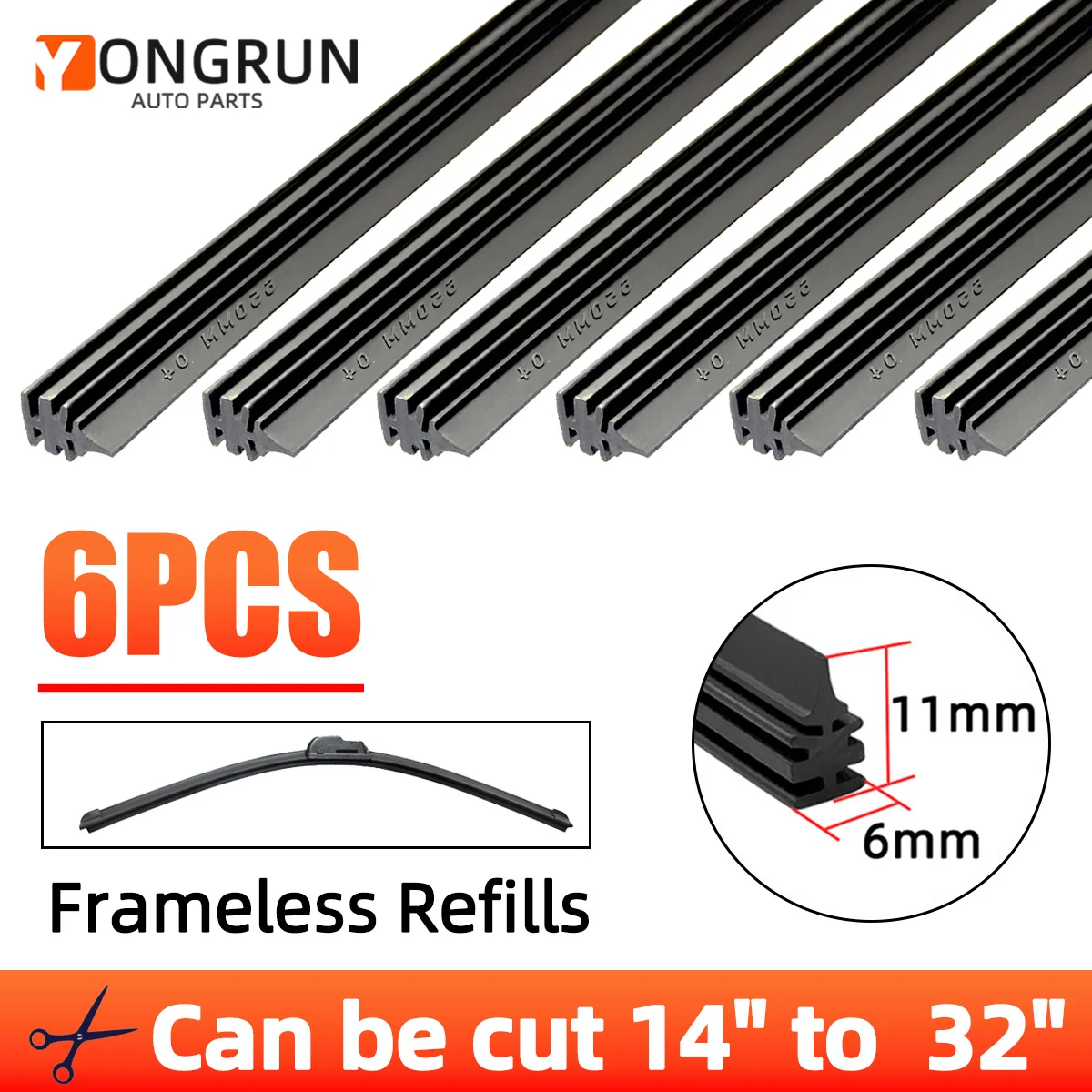 

YONGRUN 6PCS Rubber Strips Automotive Windshield Wiper Rubber Strips 14"16"17"18"19"20"21"22"24"26"28"30"32" Automotive Parts