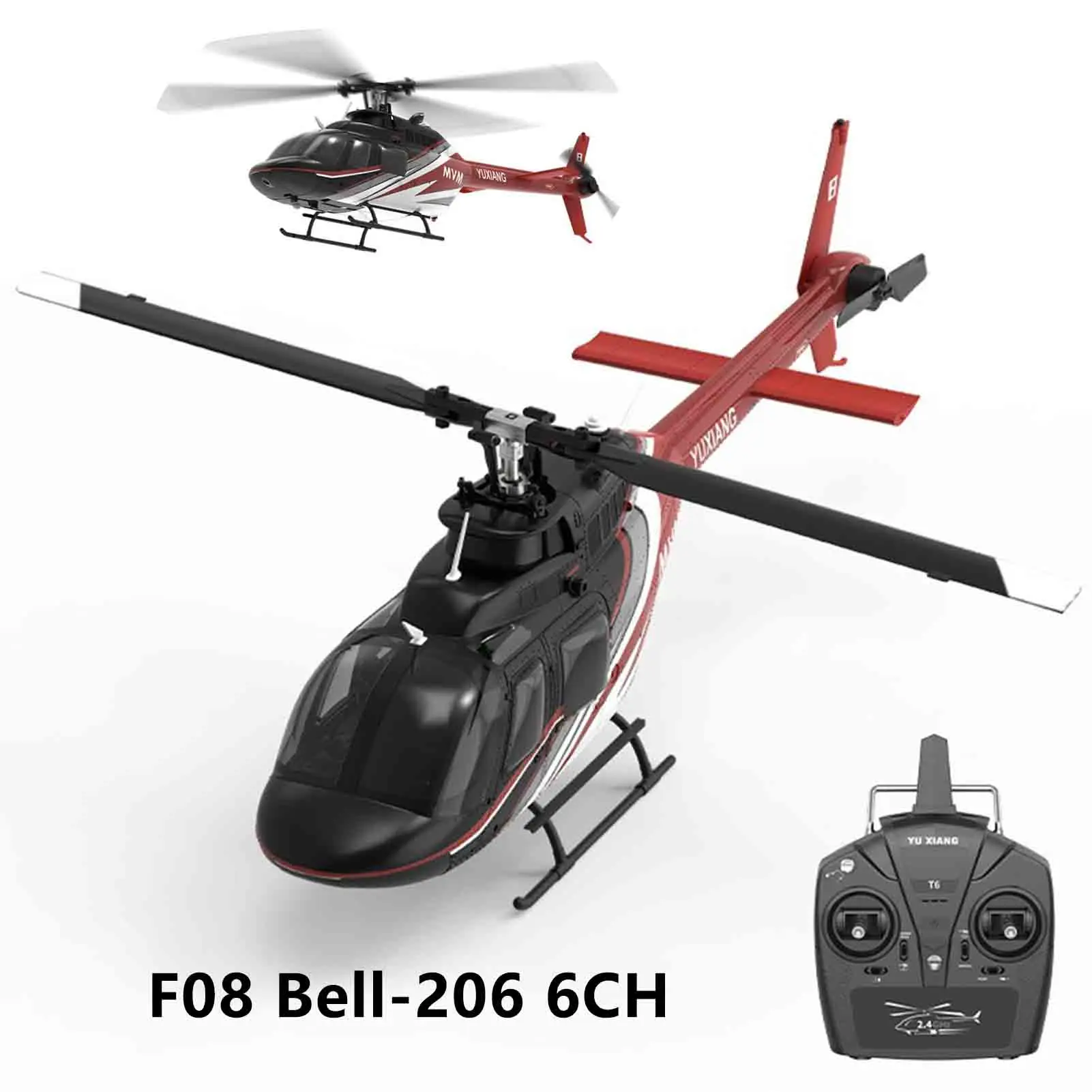 

1/27 YXZNRC F08 Bell-206 6-канальный безвоздушный удержатель высоты с оптическим потоком, двойной бесщеточный двигатель, радиоуправляемый вертолет, 1 аккумулятор