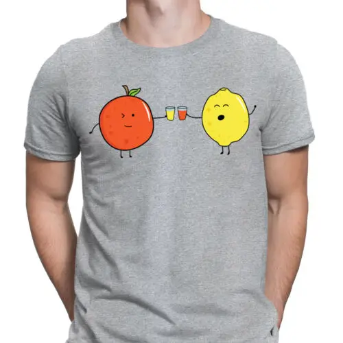 Funny Fruits Orange And Lemon Drinking Juice Together Mens T-Shirts Tee Top #D