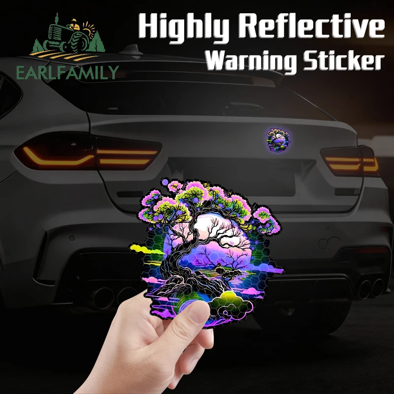 

EARLFAMILY Neon Reflective Scenery Car Stickers Attrative Rearview Mirror Decals Scratch-Proof Colorful Exterior Accessories DIY