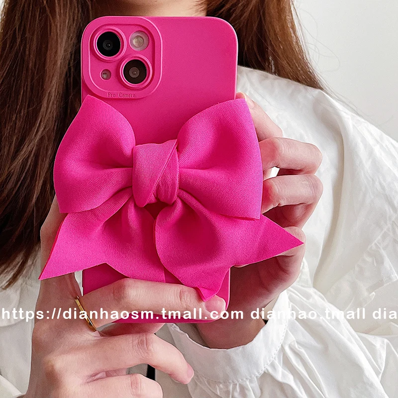 Korea Fashion Pink 3D bow tie oft silicone Phone Case For iPhone 15 14 13 12 Pro Max 7 8 Plus X XS Max XR 11 SE Girl Gift Cover