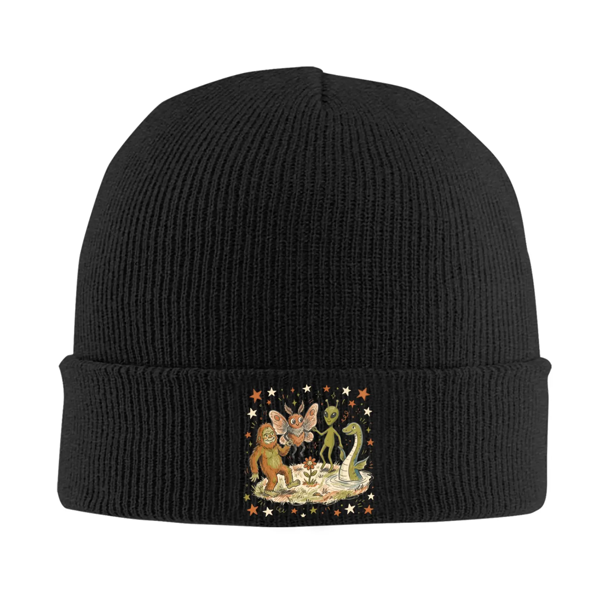Dancing Cryptids Bigfoot Alien Mothman Loch Ness Knit Hat Beanies Autumn Winter Hat Warm Acrylic  Color  Caps Men Women Gift,