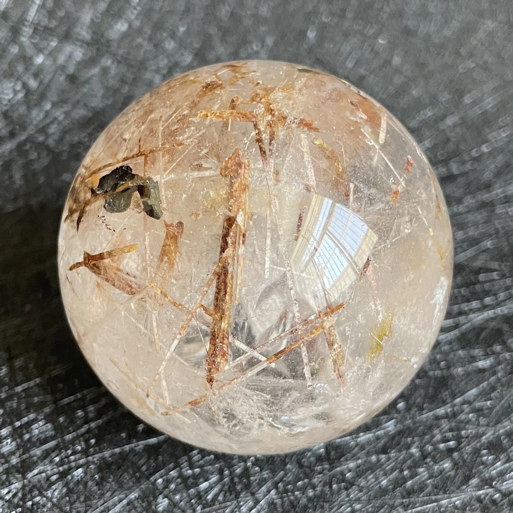 

205g Natural Tourmaline Stone Quartz Rutilated Sphere Polished Rabbit Hair Crystal Ball Decoration Rock Gift Reiki Healing W37