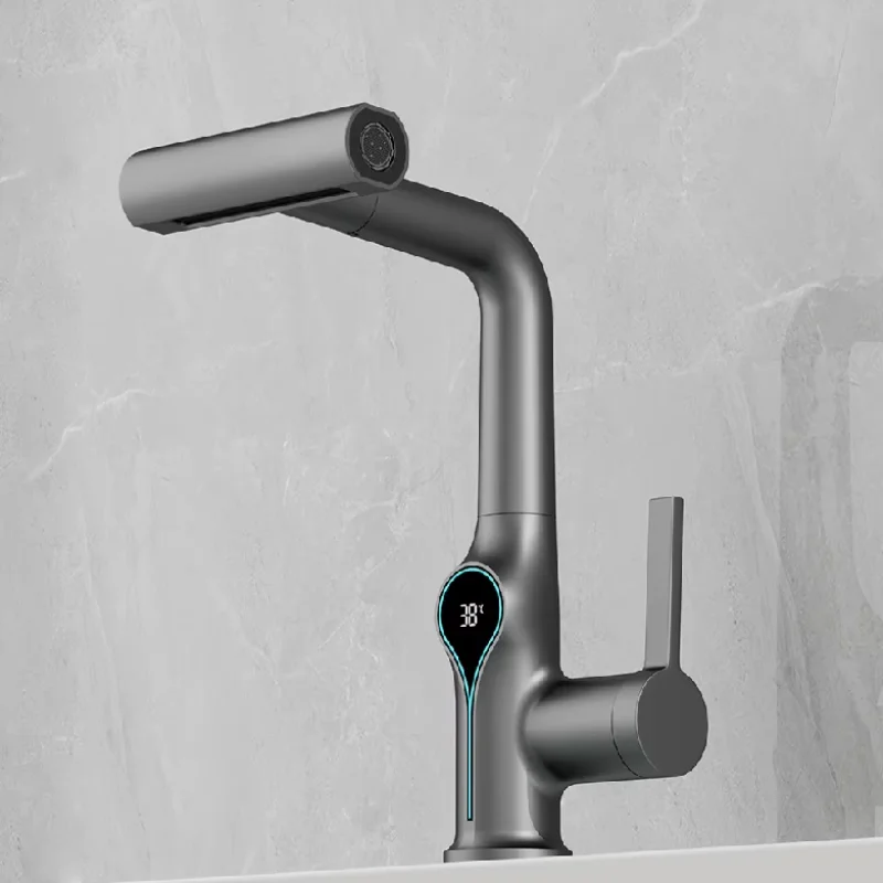 

Waterfall Kitchen Faucet with Pull Down Sprayer, 4 Modes Function Sprayer with LED Display Sink Faucet, 360° Rotatable
