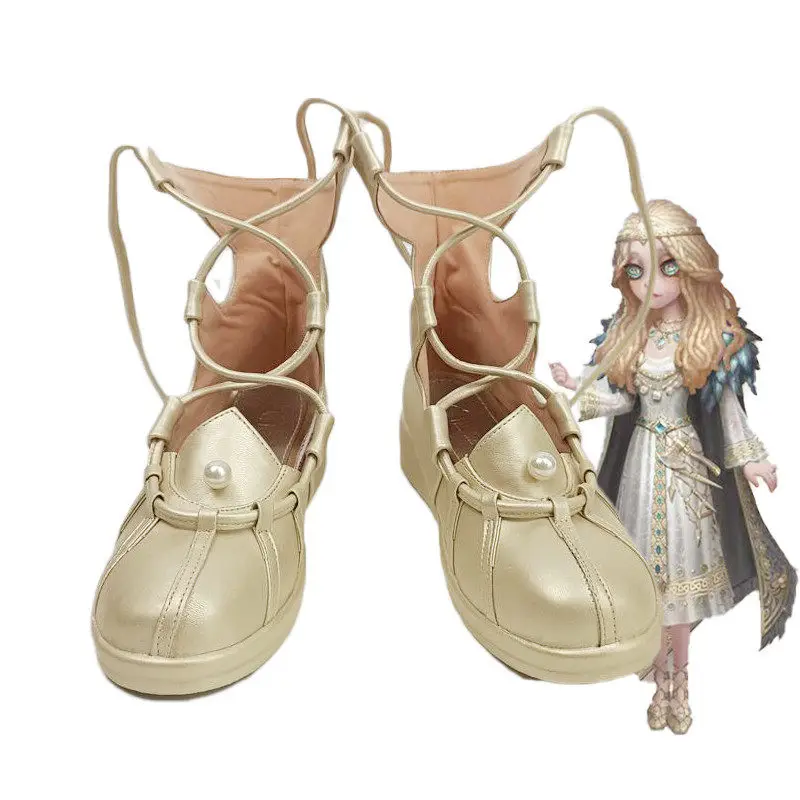 Chaussures de Cosplay Anime Identity V Ada Mesmer, bottes courtes dorées en cuir PU pour carnaval d'halloween
