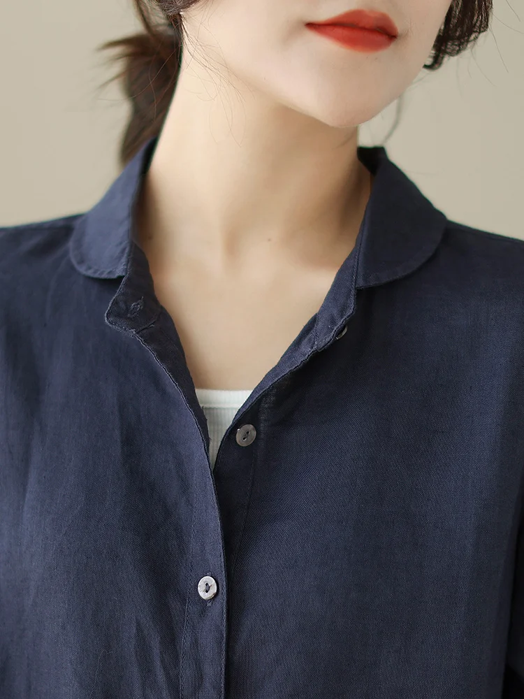 تنورة فنية طويلة من القطن والكتان من Dr irt ملابس نسائية مصممة خصيصًا بخصر فضفاض وزر واحد لون نقي للتنقل #4