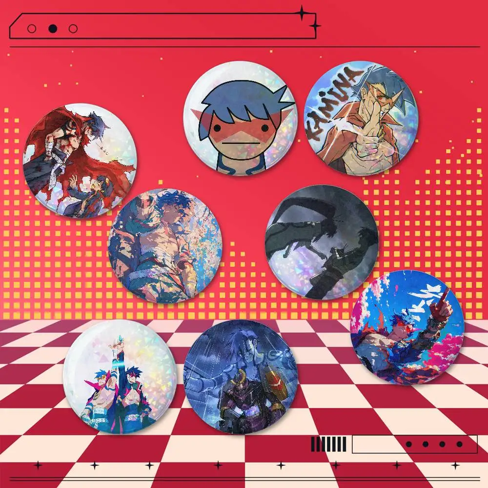 Kamina Tengen Toppa Gurren Lagann Round Holographic Brooch Badges 2 Pieces Set 25/32/44/58/75mm Anime Cosplay Fan Merchandise Ba