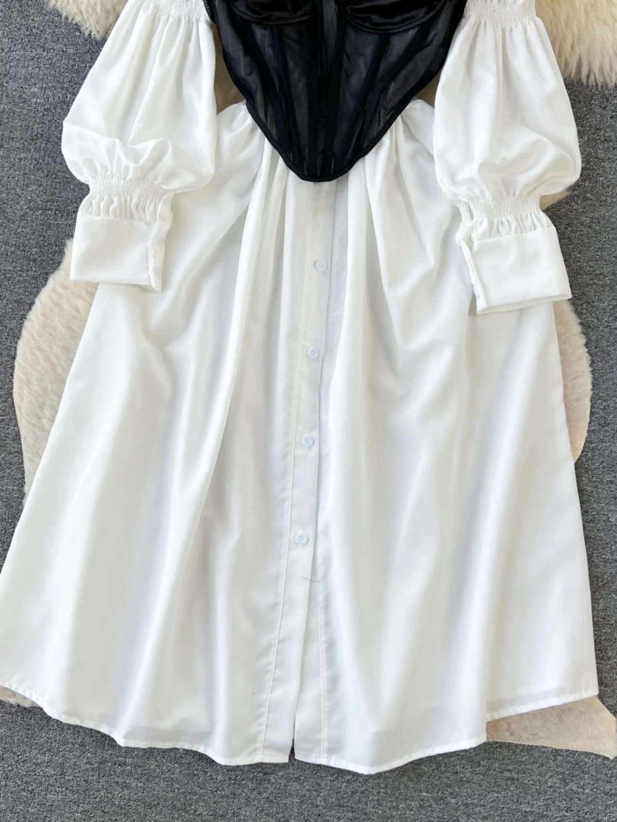 E Vestido Csero con Mangas Abullonadas, Ropa Exterior para Mujer, Cseta sin Mangas, Conjunto de Dos Piezas Antie...