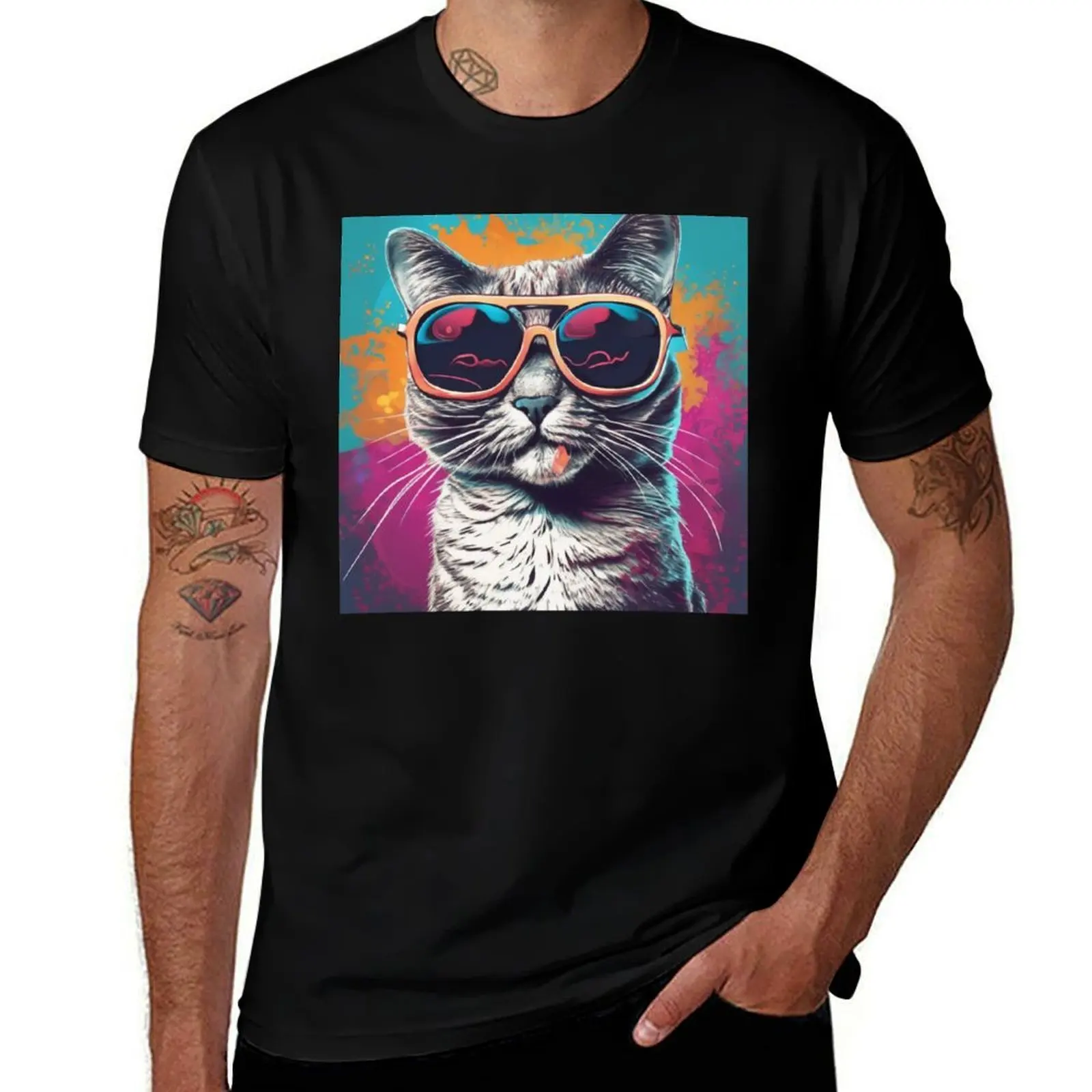 

Cool Cat with Sunglasses T-Shirt vintage custom t shirt funny shirt cotton compression shirt men