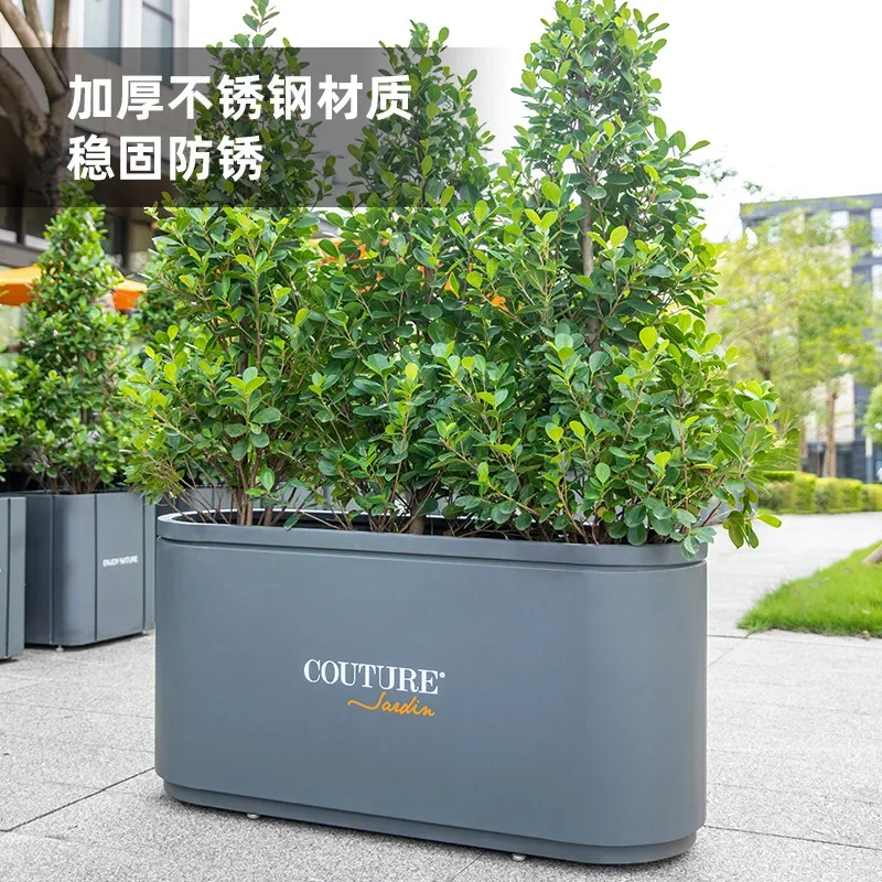 Outdoor stainless steel flower box combination rectangular courtyard flower pool square sales department planting box fence