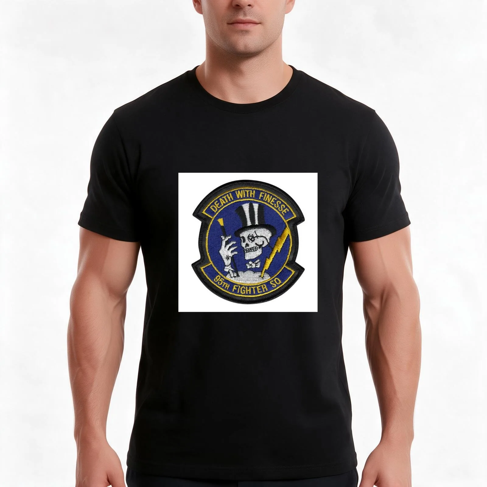 USAF Death With Finesse 95th Fighter Squadron Patch Sticker T-Shirt, Summer Casual Cotton Tee, Oversized Streetwear Tops