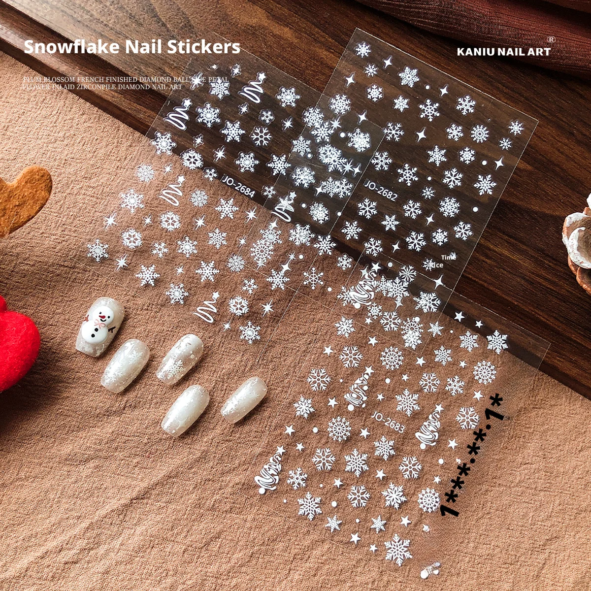 Kaniu 1/4 Uds 5D en relieve ahueca hacia fuera el copo de nieve blanco pegatina de uñas autoadhesiva Navidad invierno decoración de uñas